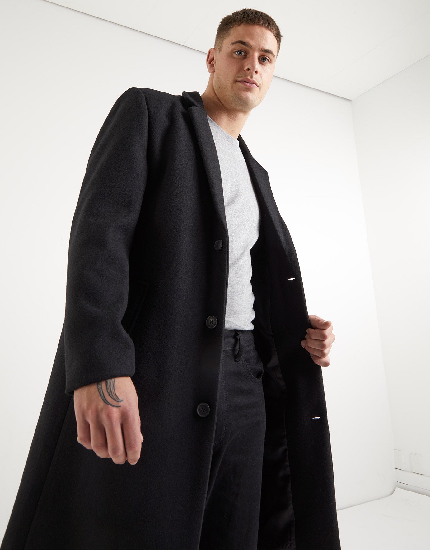 black wool blend overcoat