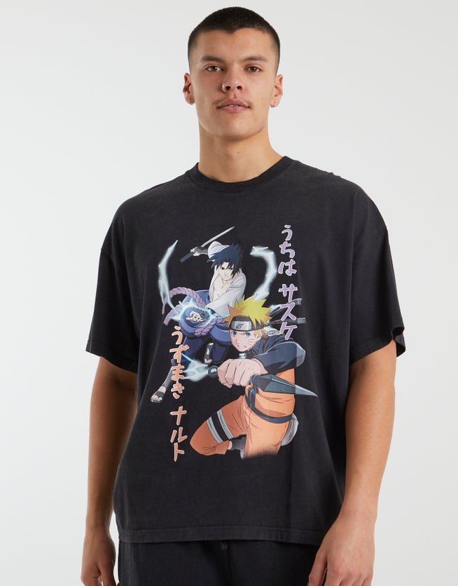 Naruto Anime Graphic T Shirt in Washed Black | Hallensteins US