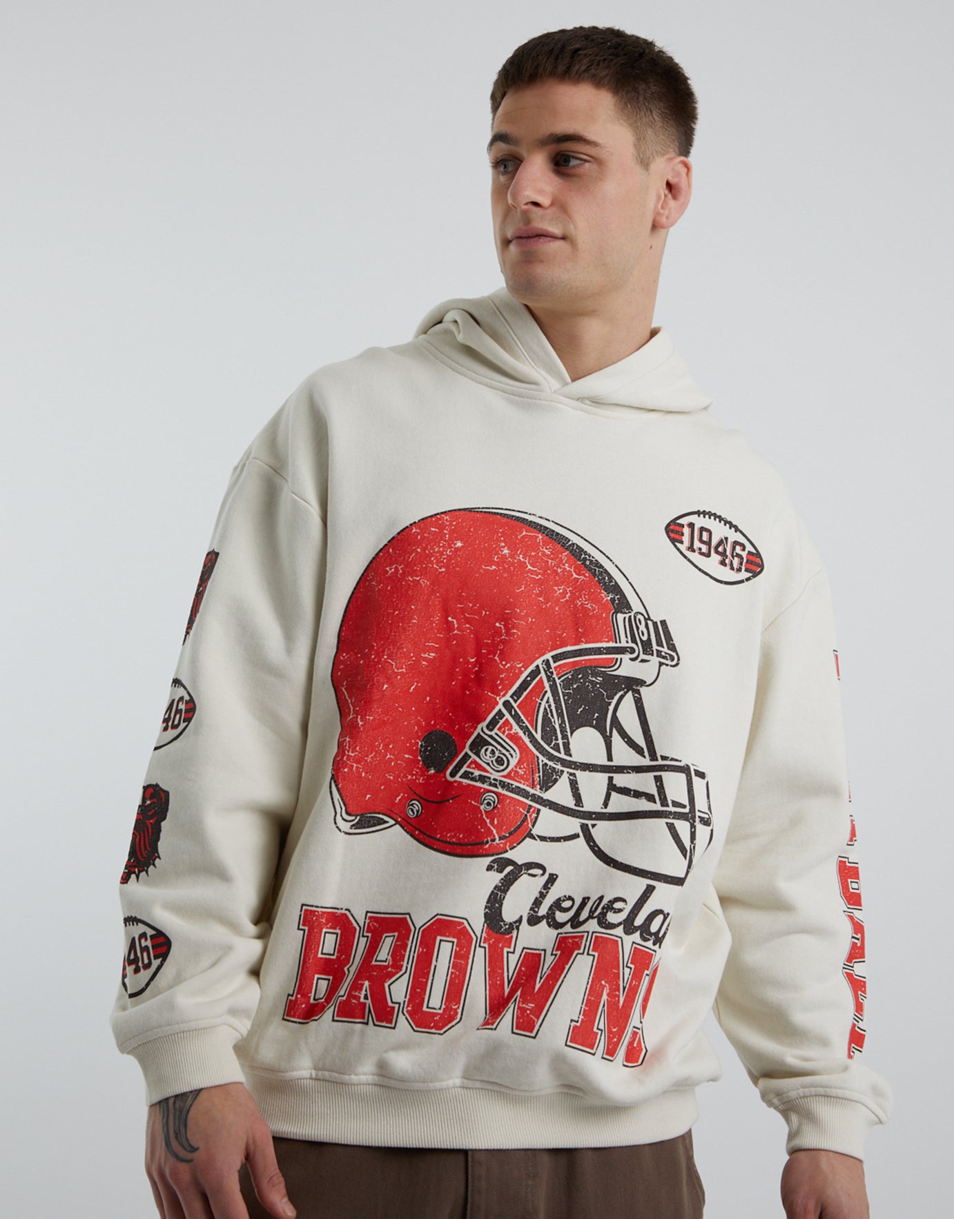 Nfl Cleveland Browns Vintage Hoodie in Off White