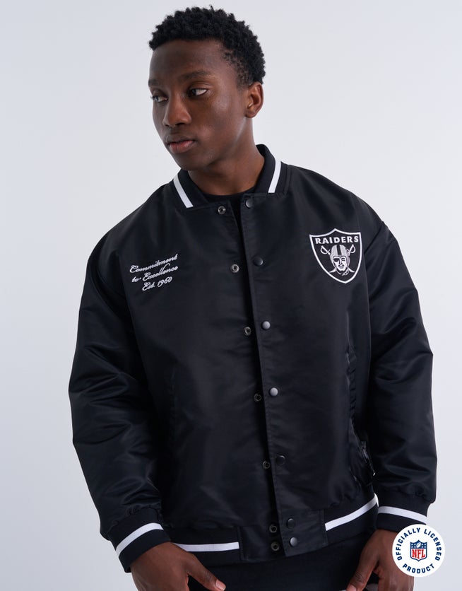 NFL Raiders Varsity Bomber Jacket in Black | Hallensteins NZ